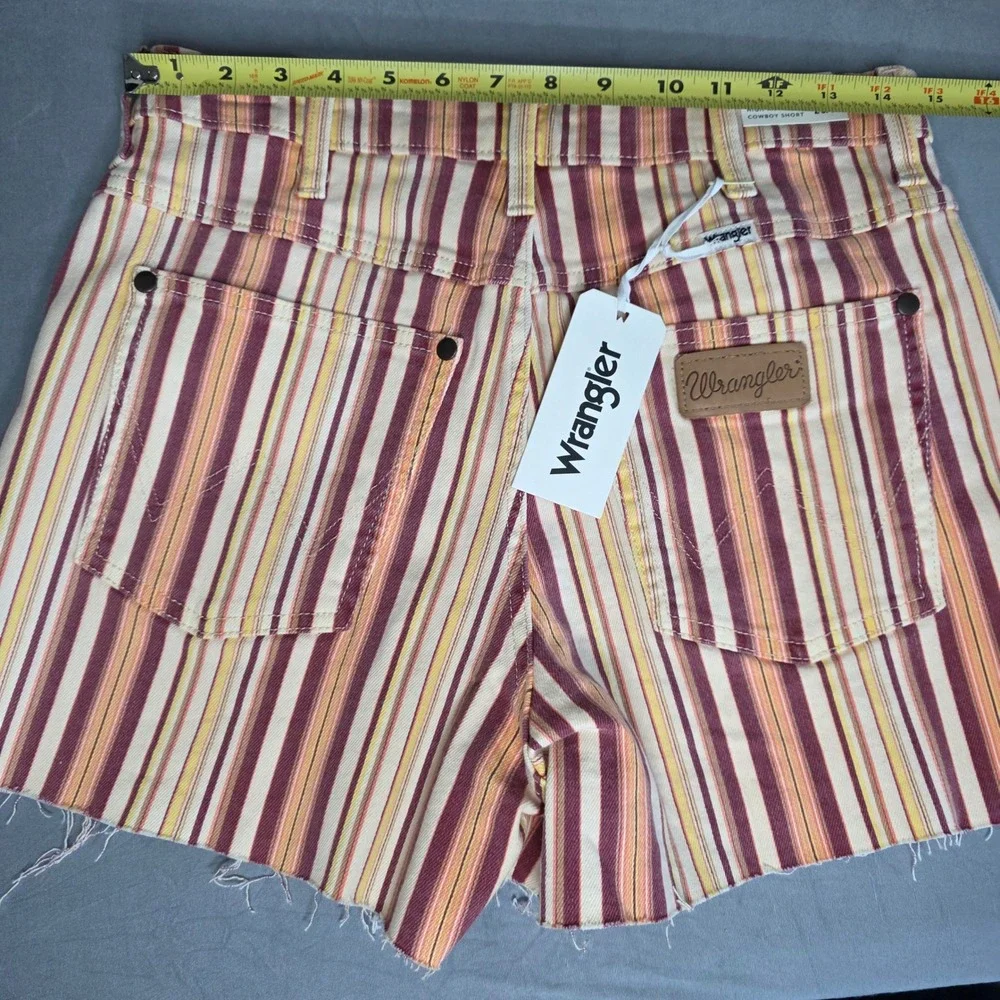 Wrangler High Rise Cowboy Shorts Womens 29/7 Striped Denim RawHem MultiColor NEW